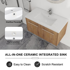 36 Inch Bathroom Cabinet With Sink,Soft Close Doors,Float Mounting Design(KD-Packing)