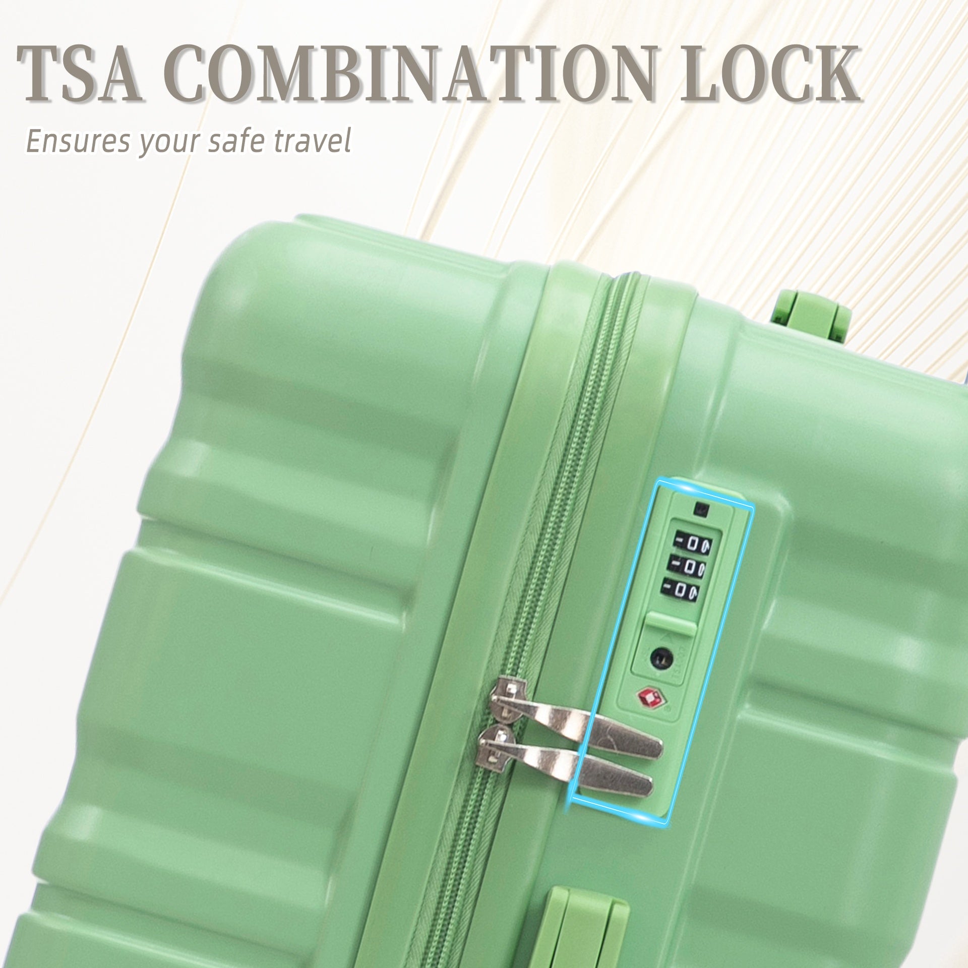 HIFINE TOURIST 20"/24"/28" 3 pcs/set in ABS Spinner Wheel Luggage, Carry on Suitcase, Matching Color, TSA Combination Lock (Green)