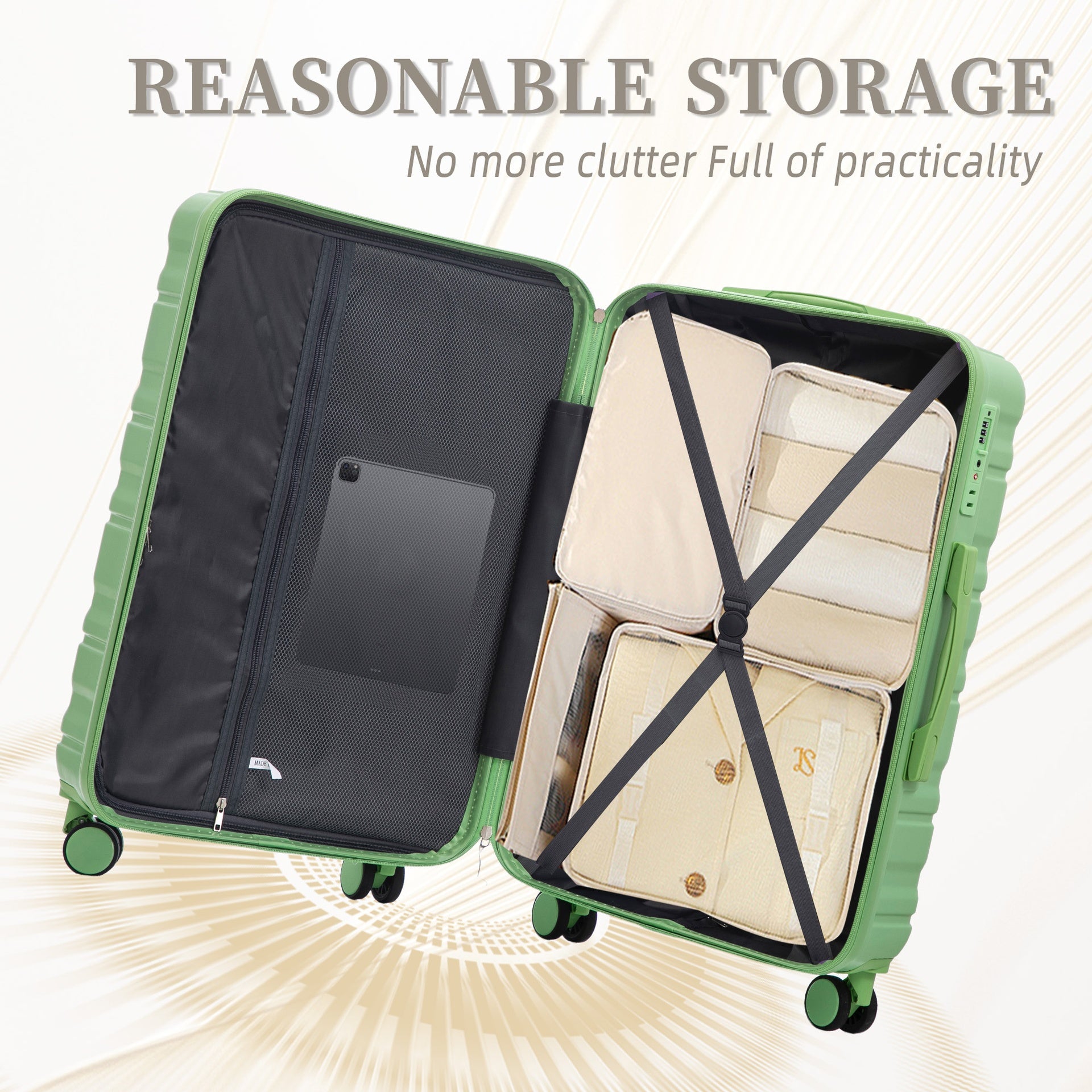 HIFINE TOURIST 20"/24"/28" 3 pcs/set in ABS Spinner Wheel Luggage, Carry on Suitcase, Matching Color, TSA Combination Lock (Green)