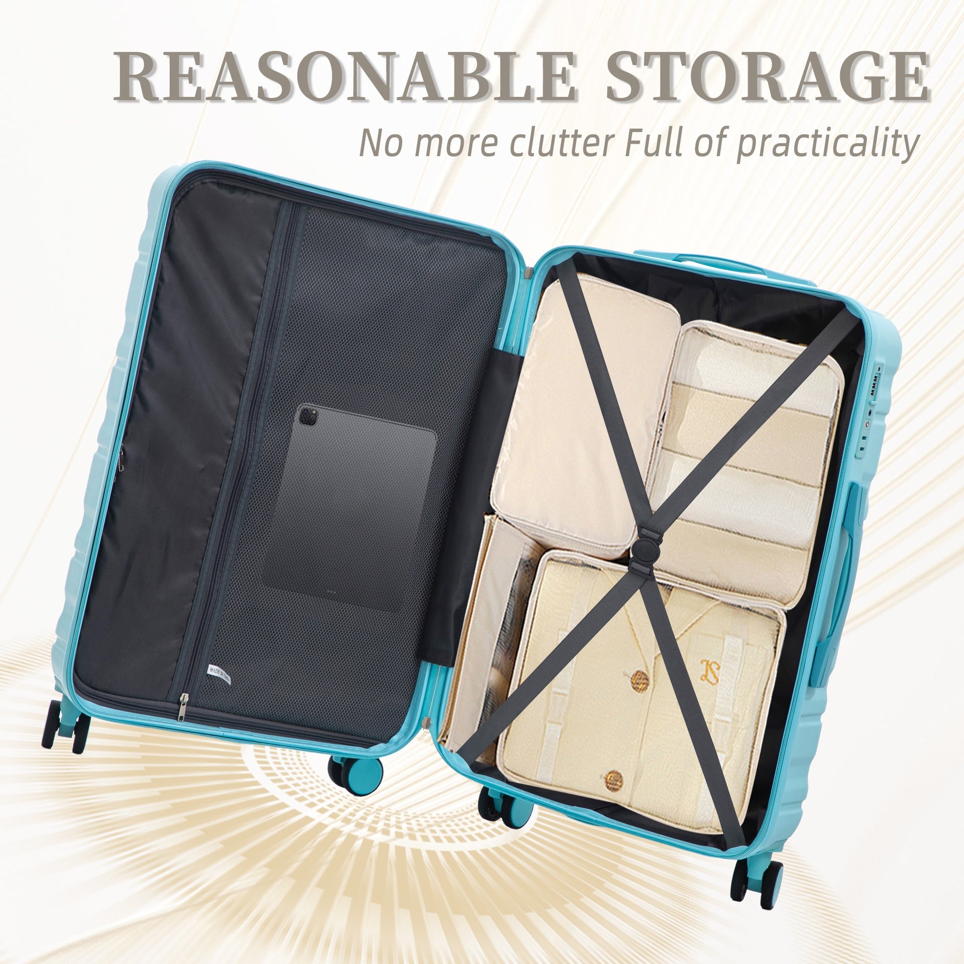 HIFINE TOURIST 20"/24"/28" 3 pcs/set in ABS Spinner Wheel Luggage, Carry on Suitcase, Matching Color, TSA Combination Lock (Blue)