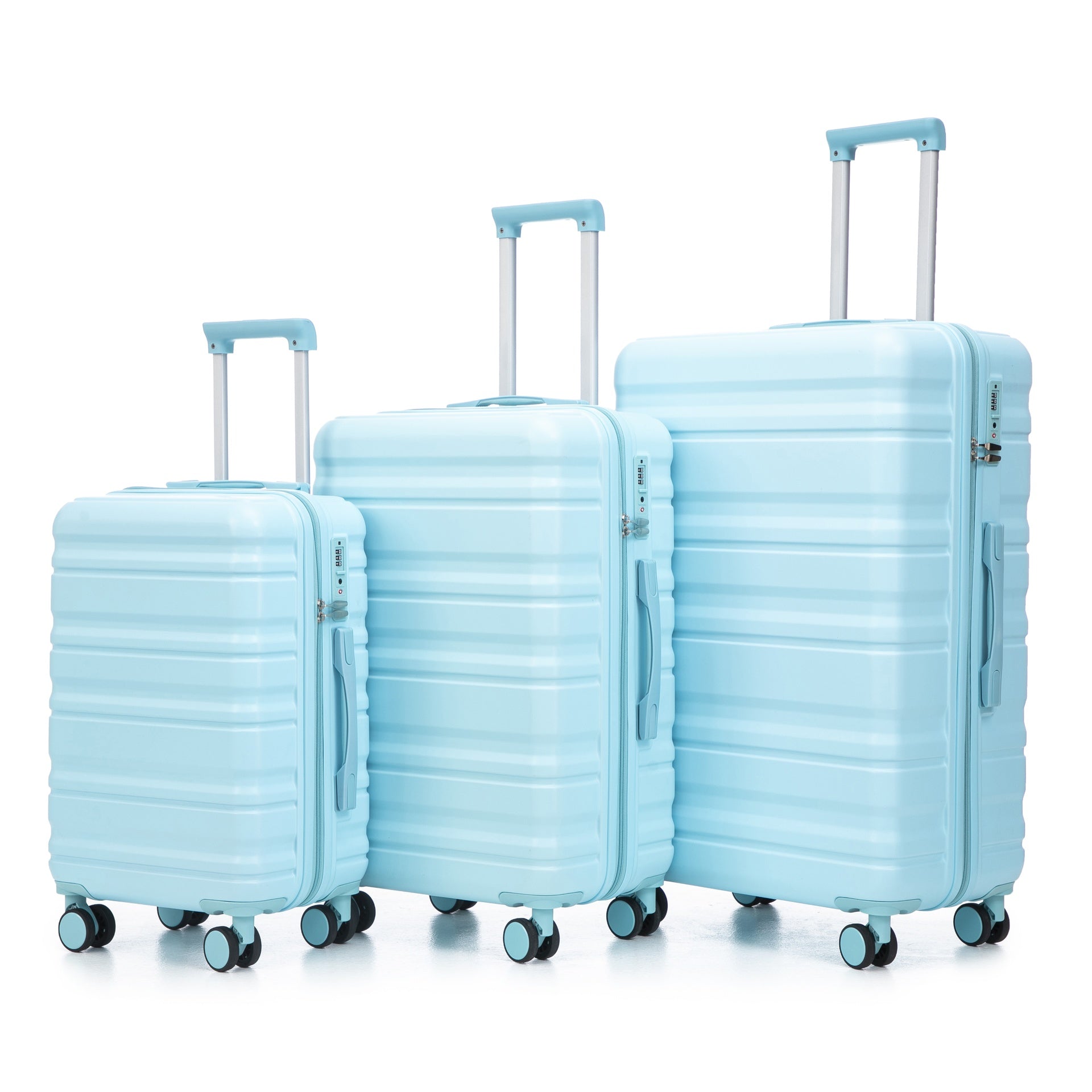 HIFINE TOURIST 20"/24"/28" 3 pcs/set in ABS Spinner Wheel Luggage, Carry on Suitcase, Matching Color, TSA Combination Lock (Blue)