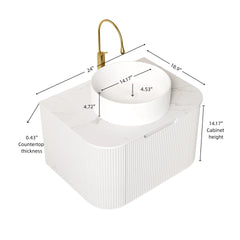 DINA 24" Bathroom Vanity&Sink, Floating Curved Edges Striped Plywood Storage Bathroom Cabinet with Drawer, White Round Ceramic Basin& Carrara White Sintered Stone Top, Pre-assembled, White (New SKU)