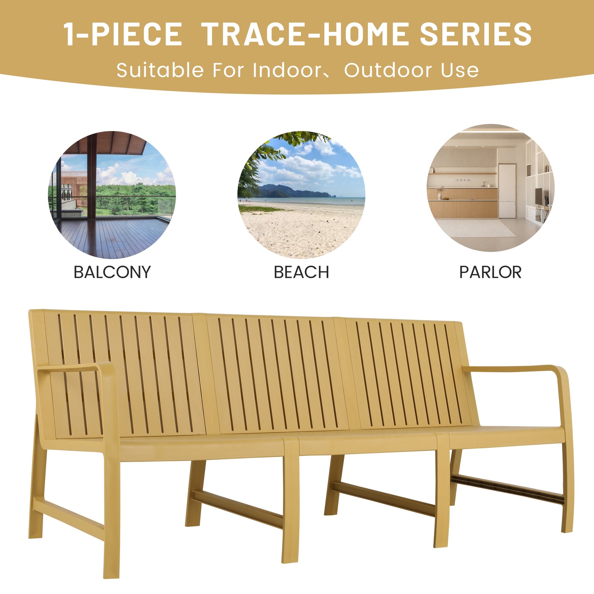 Holiday - 1-Piece Indoor/Outdoor Furniture 3-Seater Sofa Waterproof PP Material  - Easy Assembly Patio Conversation Set (Yellow)