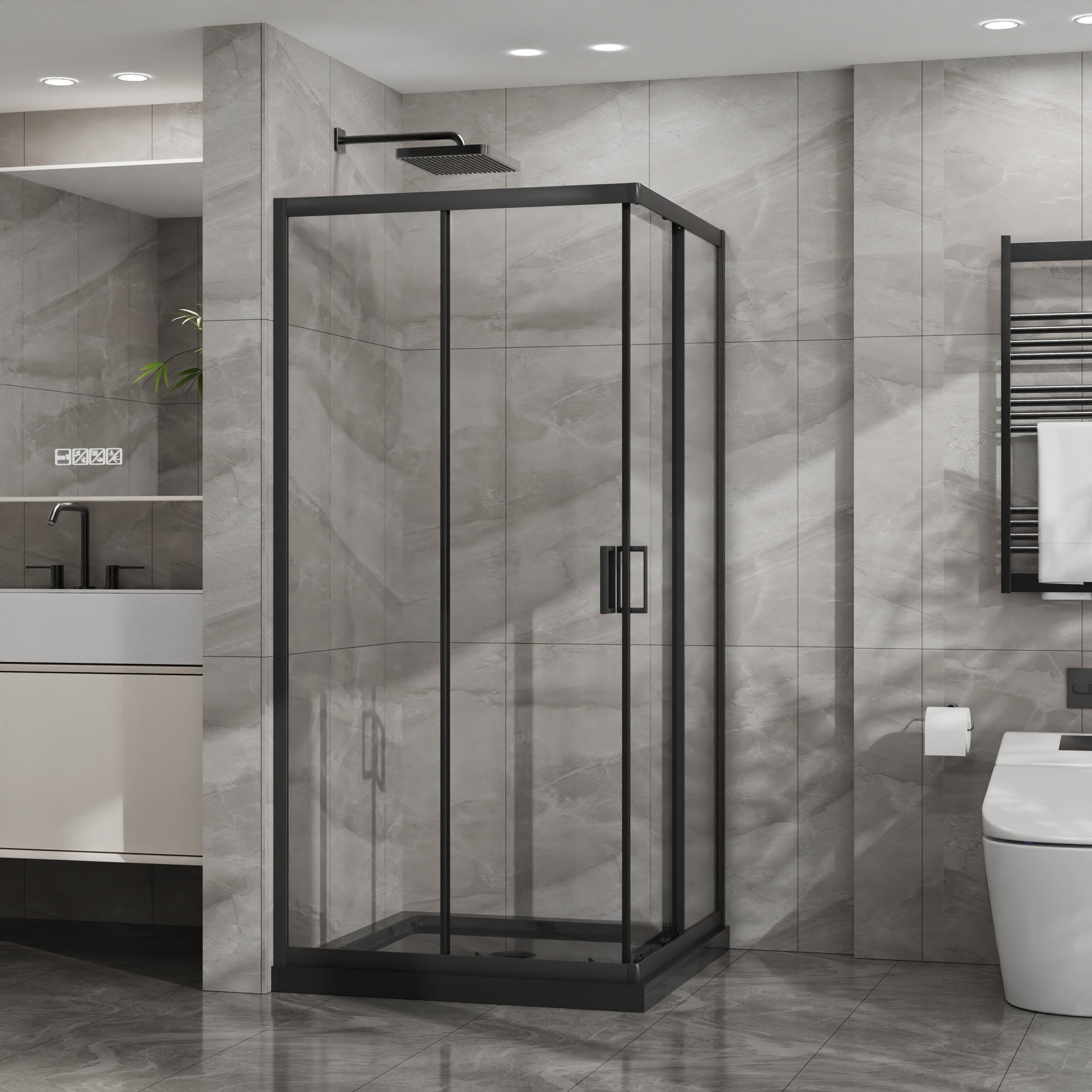 Goodyo Corner Shower Enclosure 36 in.D x 36 in. W x 72 in. H, Sliding Shower Door with Black Shower Base, Shower Stall with 1/4 in Clear Tempered Glass, Easy Clean