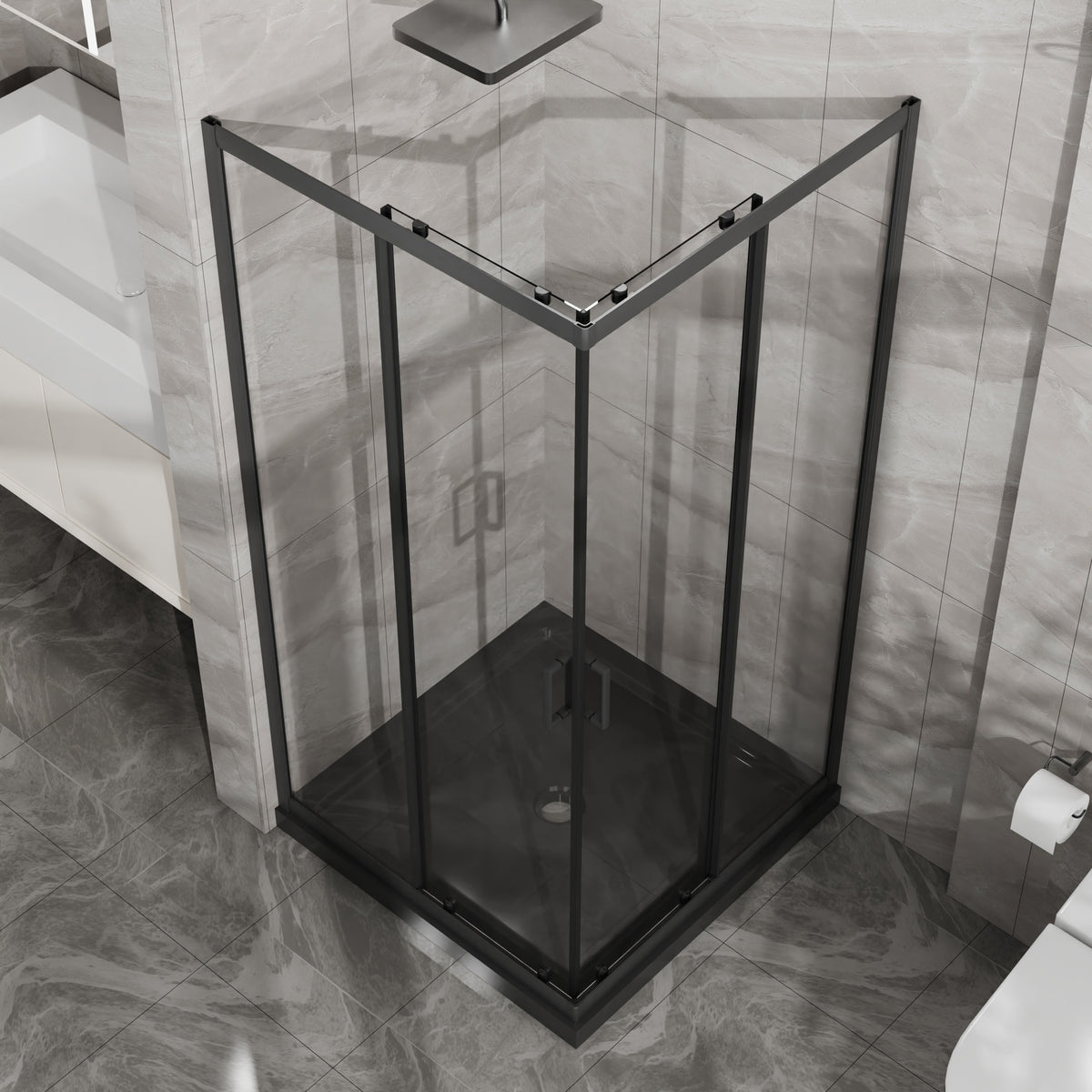 Goodyo Corner Shower Enclosure 36 in.D x 36 in. W x 72 in. H, Sliding Shower Door with Black Shower Base, Shower Stall with 1/4 in Clear Tempered Glass, Easy Clean