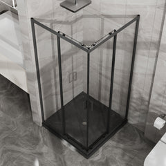 Goodyo Corner Shower Enclosure 36 in.D x 36 in. W x 72 in. H, Sliding Shower Door with Black Shower Base, Shower Stall with 1/4 in Clear Tempered Glass, Easy Clean