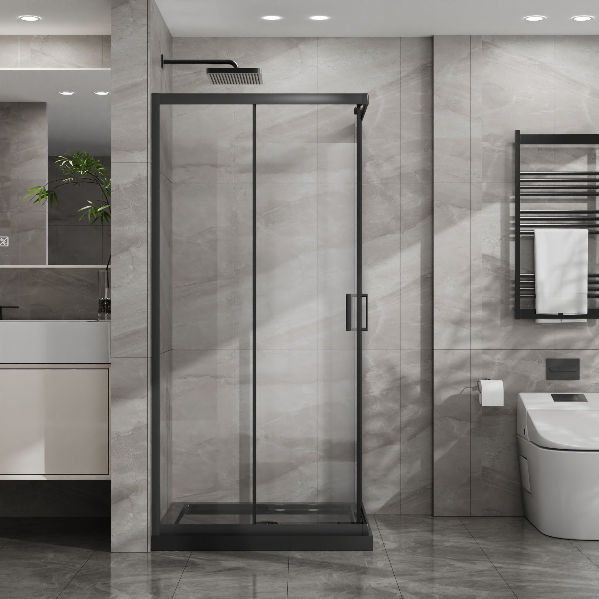 Goodyo Corner Shower Enclosure 36 in.D x 36 in. W x 72 in. H, Sliding Shower Door with Black Shower Base, Shower Stall with 1/4 in Clear Tempered Glass, Easy Clean