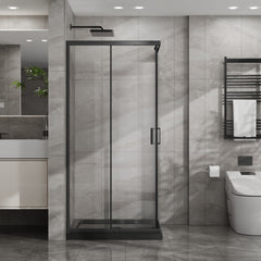 Goodyo Corner Shower Enclosure 36 in.D x 36 in. W x 72 in. H, Sliding Shower Door with Black Shower Base, Shower Stall with 1/4 in Clear Tempered Glass, Easy Clean