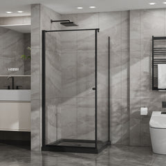 Goodyo Shower Enclosure 36 in.D x 36 in. W x 72 in. H, Corner Shower Door with Shower Base, Pivot Opening Frameless Shower Stall with 1/4 in Clear Tempered Glass, Black Set
