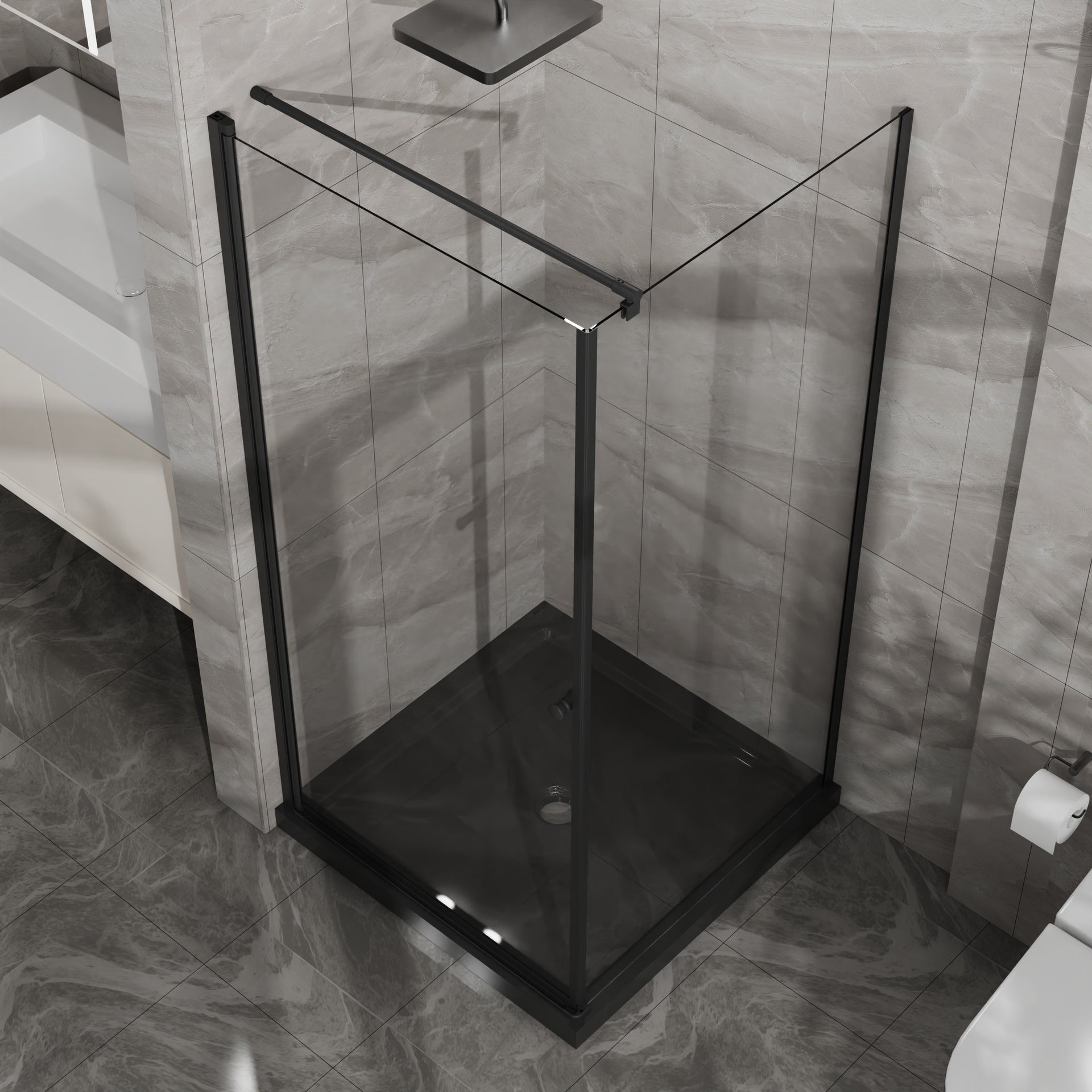 Goodyo Shower Enclosure 36 in.D x 36 in. W x 72 in. H, Corner Shower Door with Shower Base, Pivot Opening Frameless Shower Stall with 1/4 in Clear Tempered Glass, Black Set
