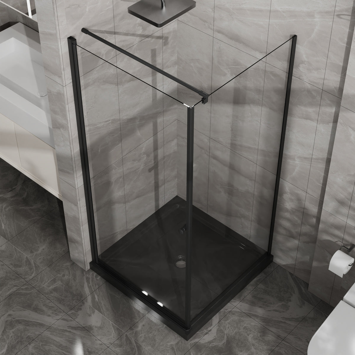 Goodyo Shower Enclosure 36 in.D x 36 in. W x 72 in. H, Corner Shower Door with Shower Base, Pivot Opening Frameless Shower Stall with 1/4 in Clear Tempered Glass, Black Set
