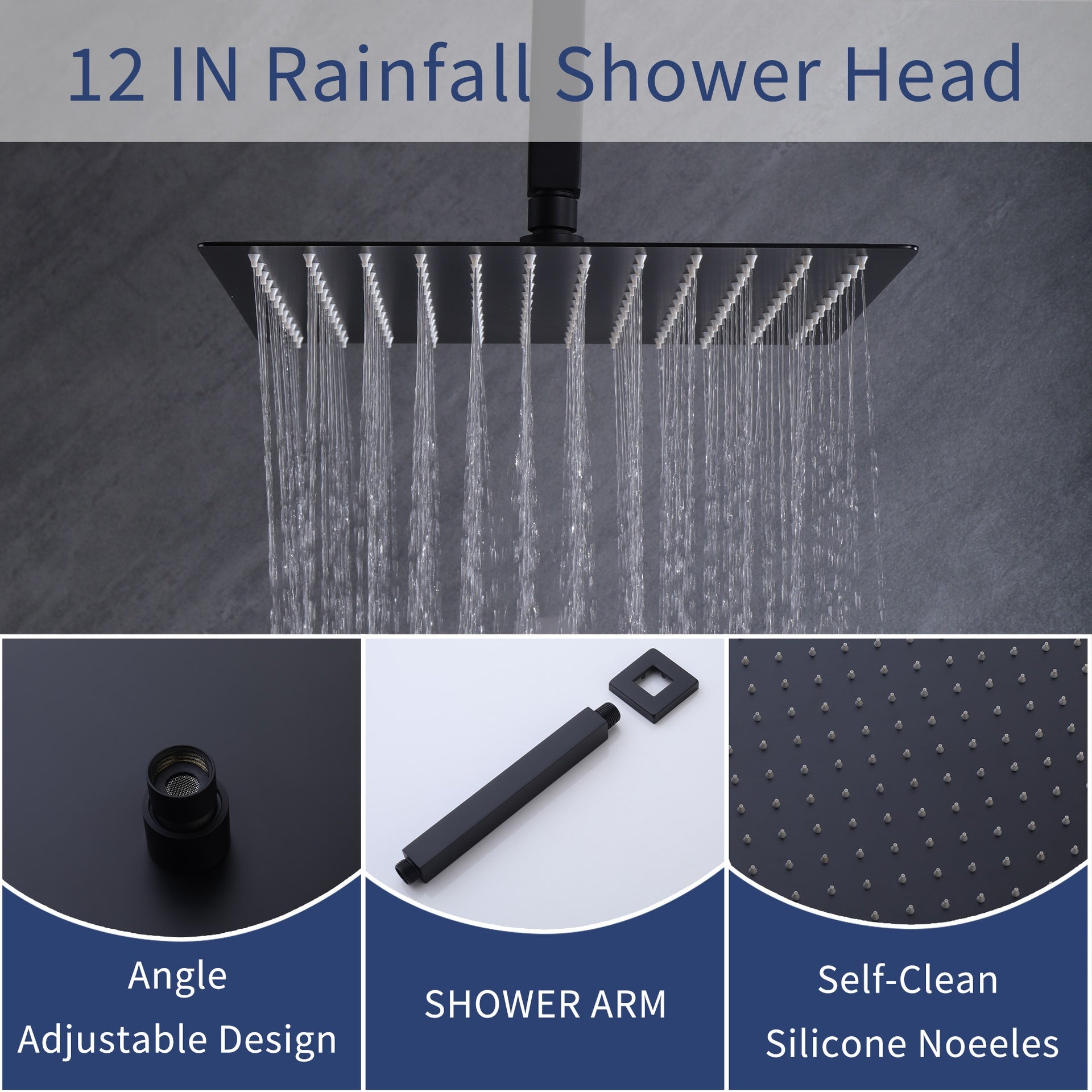 Shower Faucet Set, Shower System Bathroom High Pressure 12 Inches Rainfall Shower Head with Handheld Spray, Wall Mounted Shower Fixtures with Shower Valve and Trim Kit, Matte Black
