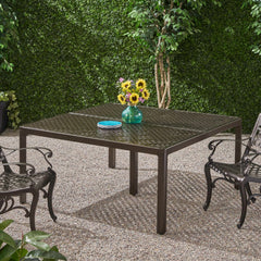 Outdoor Modern Aluminum Dining Table with Woven Accents, Gloss Black