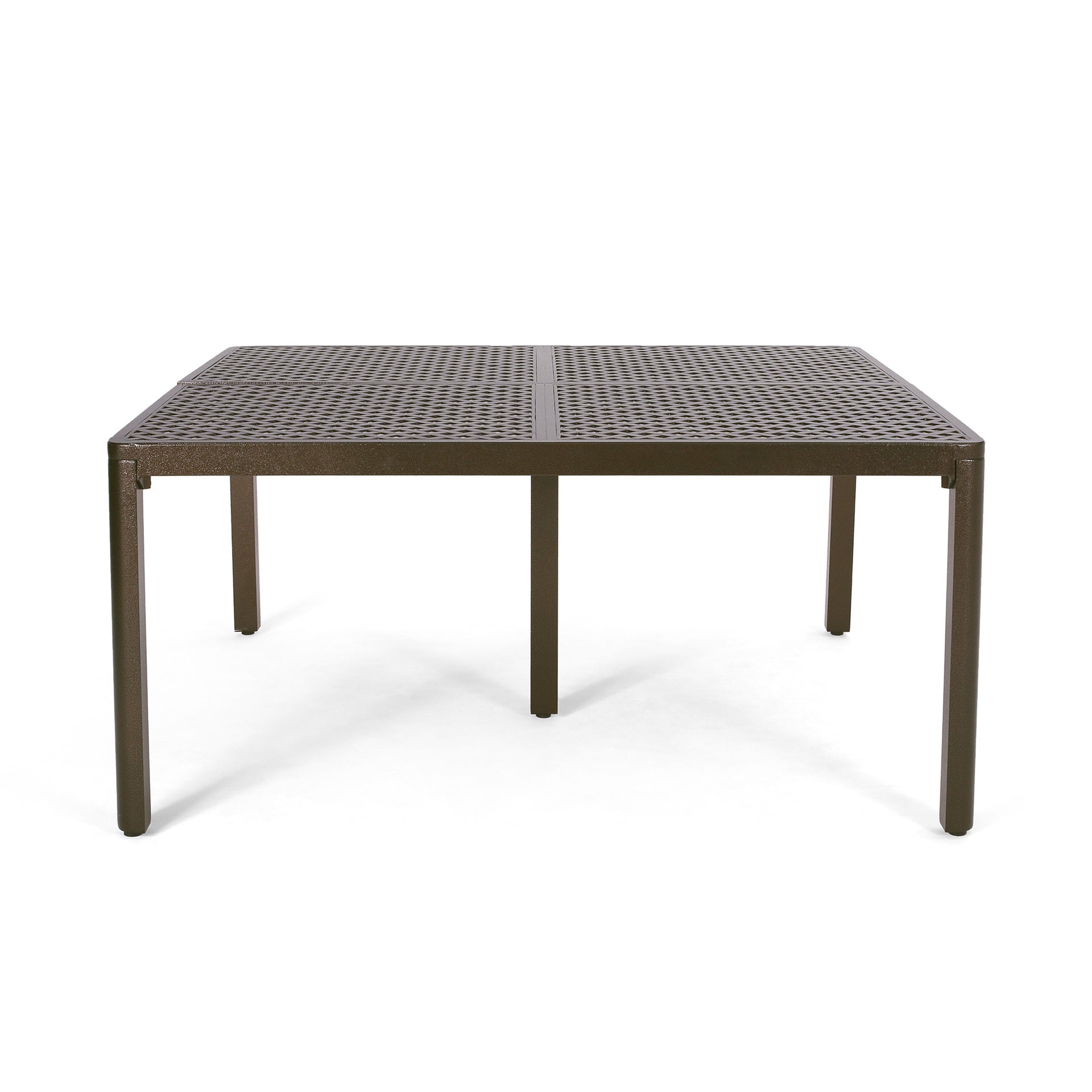 Outdoor Modern Aluminum Dining Table with Woven Accents, Gloss Black