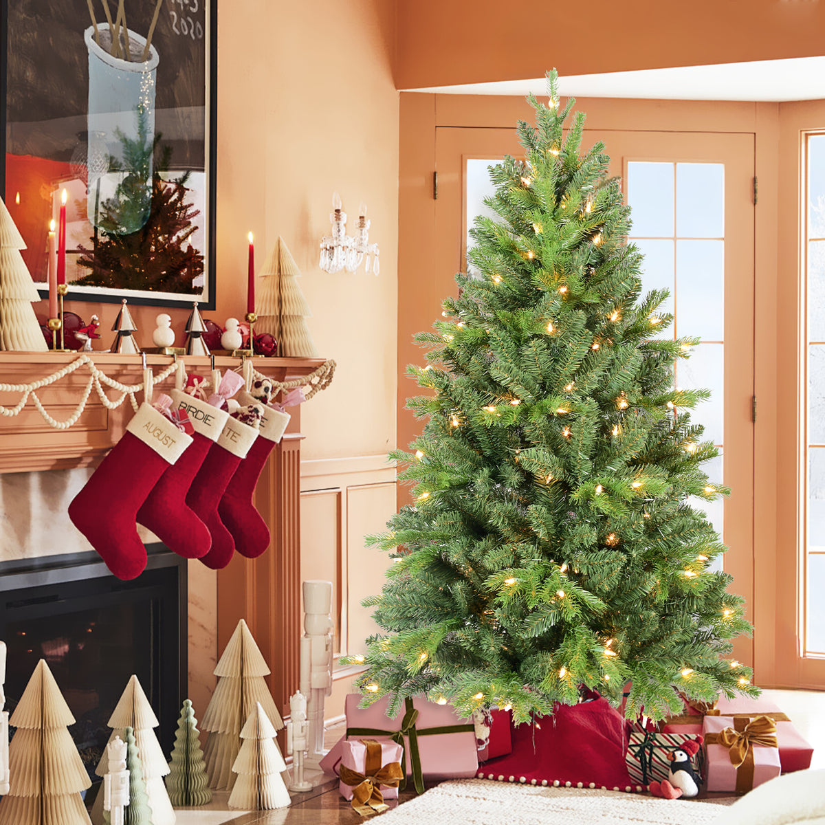 5FT Christmas Tree with 756 Tips and 250 Warm White LED Lights – PVC+PE Mixed Branches, Hinged Structure for Easy Setup, Metal Stand for Strong Support, Lush Holiday Decoration