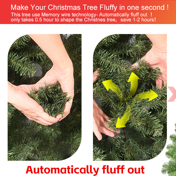 7.5ft Christmas Tree with Memory Wire, 1200 Tips Hinged Artificial PVC Tree, Easy Setup Green Xmas Tree for Indoor Holiday Decoration