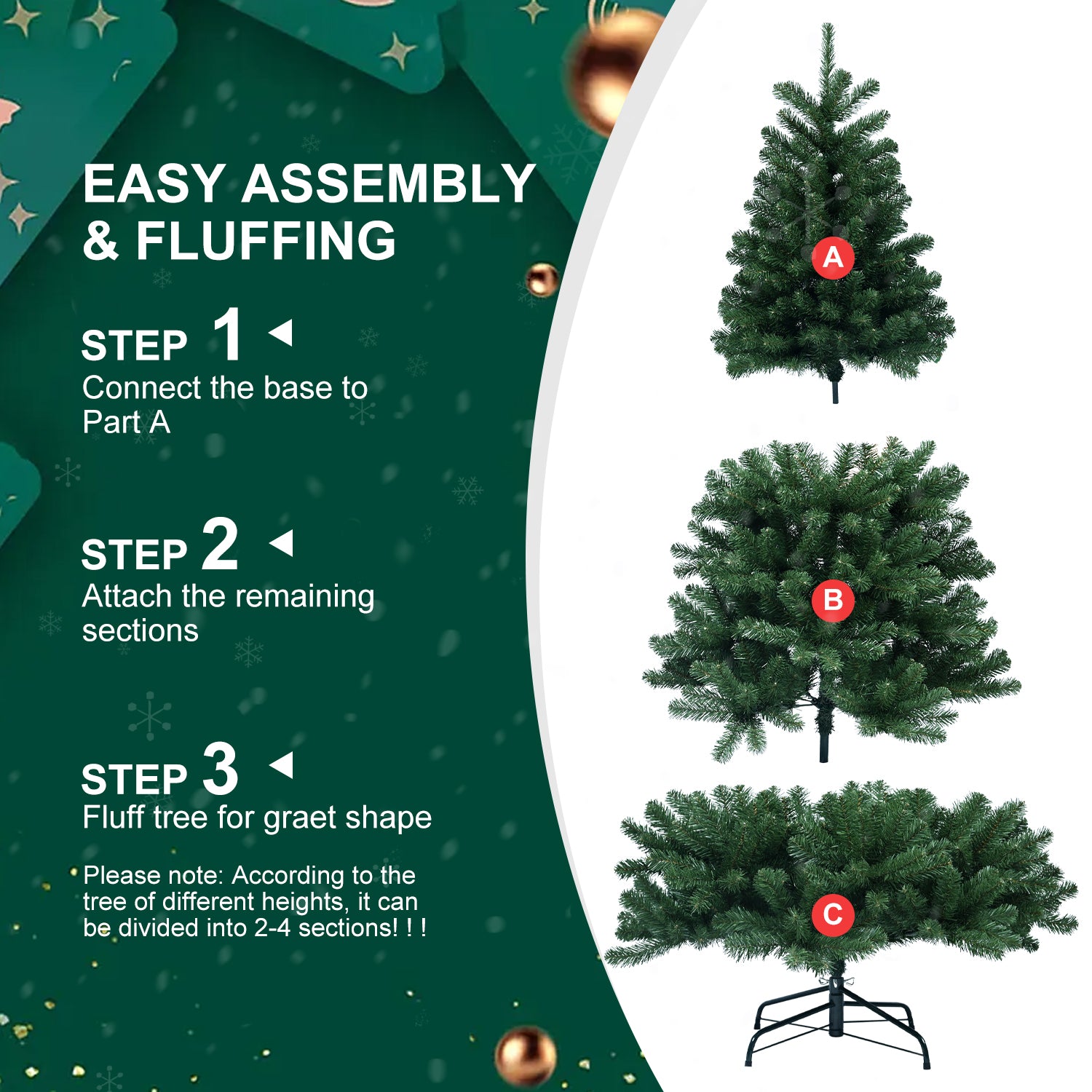 7.5ft Christmas Tree with Memory Wire, 1200 Tips Hinged Artificial PVC Tree, Easy Setup Green Xmas Tree for Indoor Holiday Decoration