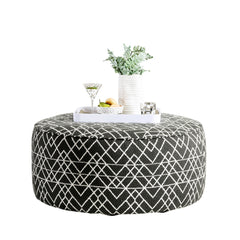 Contemporary Style Round Upholstery Ottoman Welt Trim Black Finish