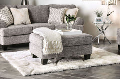 Transitional Style Upholstery Ottoman Gray Finish Conversational Design Box Cushion Tapered Legs