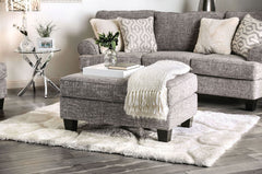 Transitional Style Upholstery Ottoman Gray Finish Conversational Design Box Cushion Tapered Legs