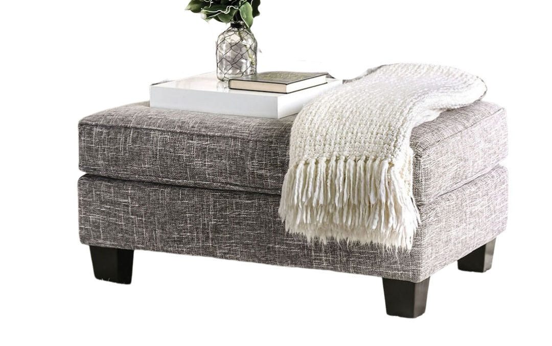 Transitional Style Upholstery Ottoman Gray Finish Conversational Design Box Cushion Tapered Legs