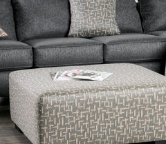 Gray Finish Transitional Style Upholstery Ottoman Block Legs Box Cushion And Medium Density Foam