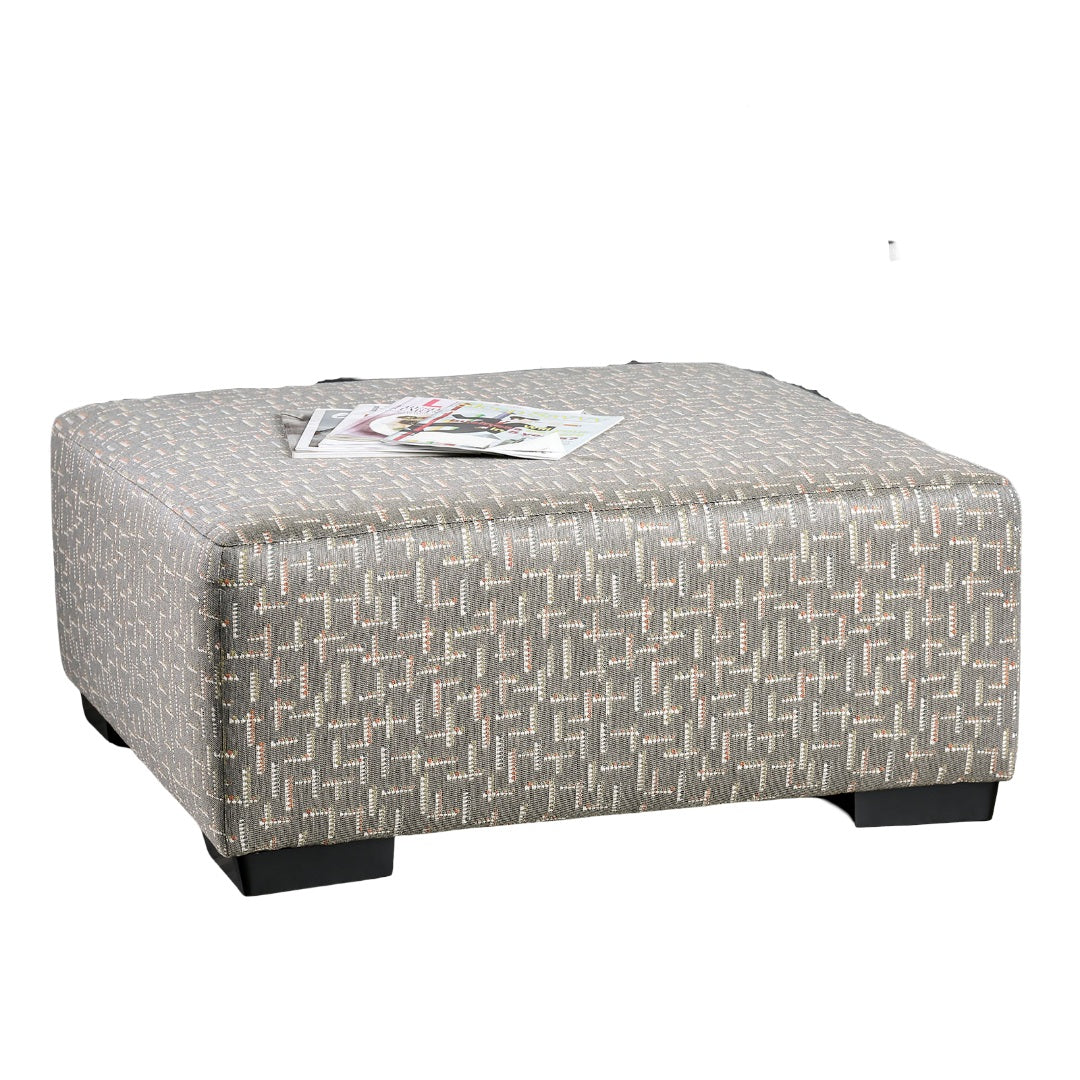 Gray Finish Transitional Style Upholstery Ottoman Block Legs Box Cushion And Medium Density Foam