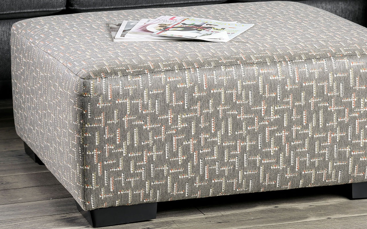 Gray Finish Transitional Style Upholstery Ottoman Block Legs Box Cushion And Medium Density Foam