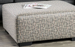 Gray Finish Transitional Style Upholstery Ottoman Block Legs Box Cushion And Medium Density Foam