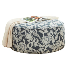 Floral Multi Finish Transitional Style Round Upholstery Ottoman Welt Cord Trim Floral Pattern