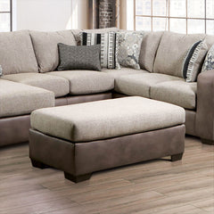 Upholstery Ottoman Contemporary Style Brown And Light Brown Finish Two Tone And Tapered Plastic Legs