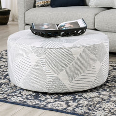 Round Upholstery Ottoman Transitional Style Welt Trim Gray & Navy Finish