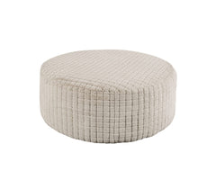 Soft Upholstery Top Round Ottoman Transitional Style Patterend Chenille Tan Finish