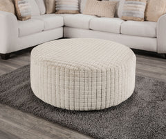 Soft Upholstery Top Round Ottoman Transitional Style Patterend Chenille Tan Finish