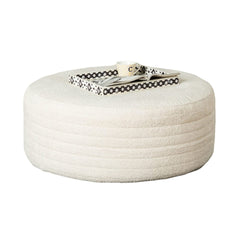 Transitional Style Upholstery Round Cream-toned Ottoman Filled Dacron Fiber Ivory Finish