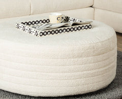 Transitional Style Upholstery Round Cream-toned Ottoman Filled Dacron Fiber Ivory Finish