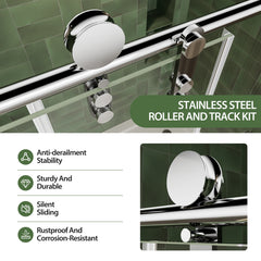 44"-48" W x 76" H Frameless Sliding Shower Door, Chrome Shower Screen, 5/16" (8mm) Clear Tempered Glass With Explosion-proof Film
