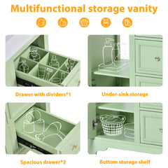 30-Inch bathroom vanity cabinet with ceramic basin, 3 drawers and adjustable shelves