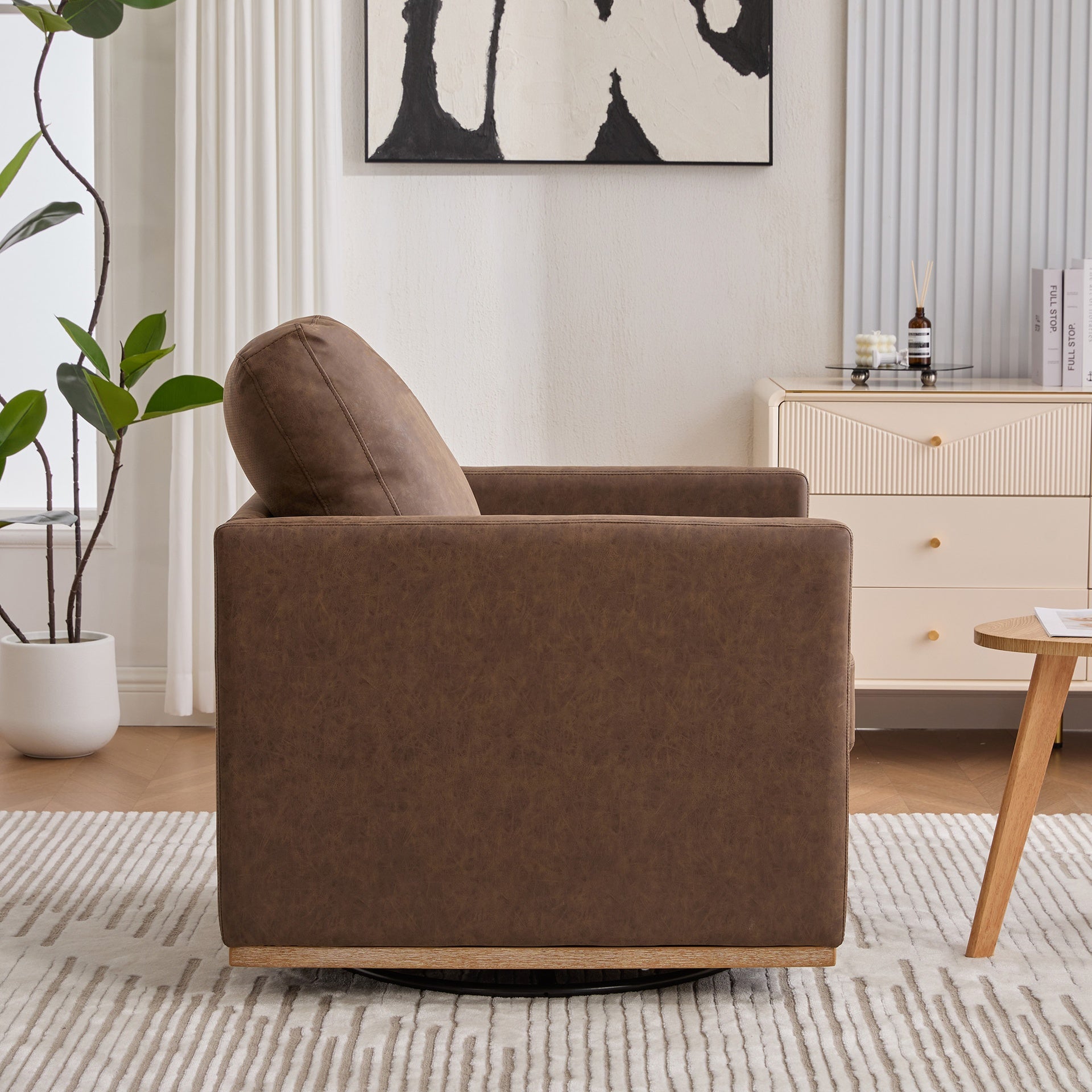 30.7"W Upholstered Square Swivel Accent Chair and Comfy Accent Single Sofa Chair, 360 Degree Club Chair, Lounge Armchair for Living Room Bedroom Apartment Nursery.Coffee PU