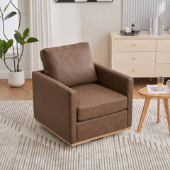 30.7"W Upholstered Square Swivel Accent Chair and Comfy Accent Single Sofa Chair, 360 Degree Club Chair, Lounge Armchair for Living Room Bedroom Apartment Nursery.Coffee PU