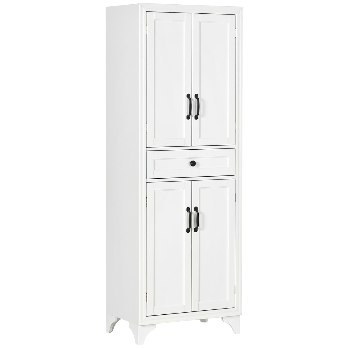 HOMCOM 67" Tall Freestanding Kitchen Pantry Cabinet, 4-Door Storage Cabinet with Drawer and Adjustable Shelves for Dining Room, White