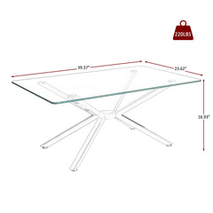 39.37" Rectangular Clear Tempered Glass Coffee Table,Stylish Design with silver Metal Legs, Coffee Table for Living Room