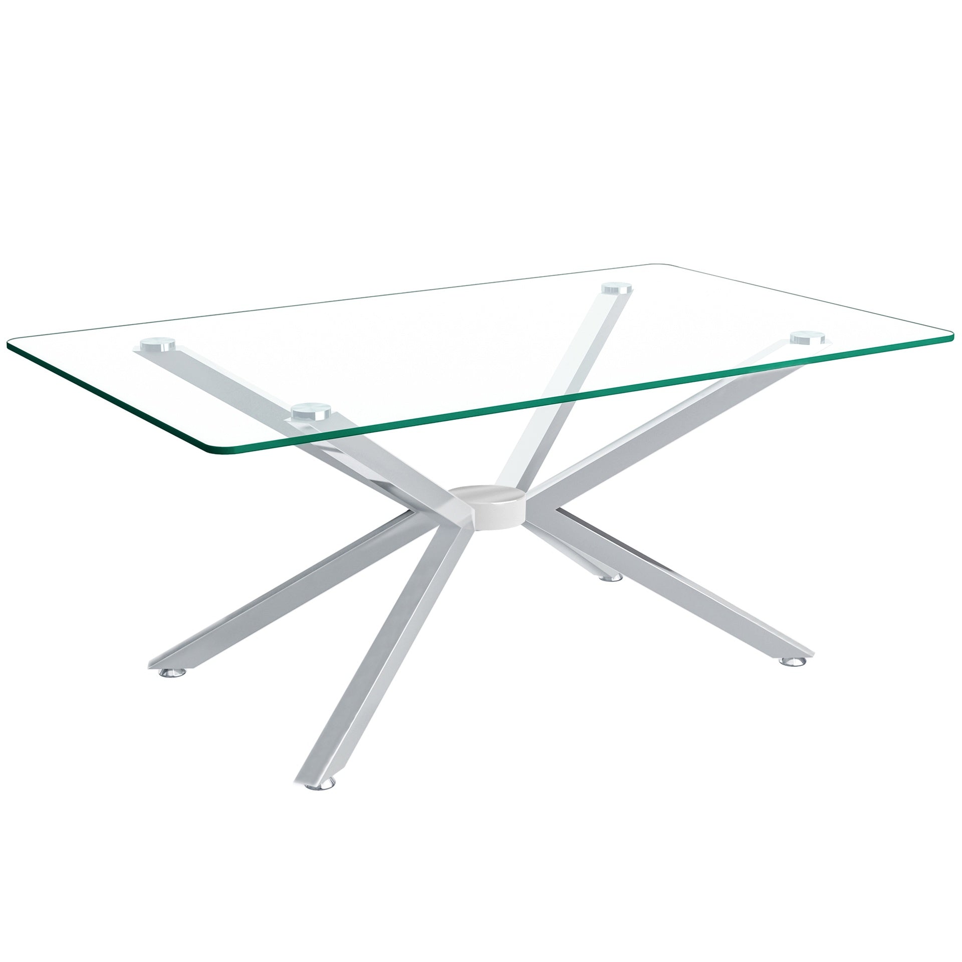 39.37" Rectangular Clear Tempered Glass Coffee Table,Stylish Design with silver Metal Legs, Coffee Table for Living Room