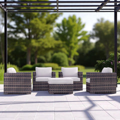Fully Assembled Patio Chair Set with Cushions & Ottomans (5 Pieces)