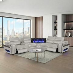 Nova Modern Style Sectional with 1 Console (Reading Light), Wedge with Bluetooth speaker, LED and Lifting wine cabinet - Gray
