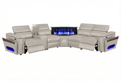 Nova Modern Style Sectional with 1 Console (Reading Light), Wedge with Bluetooth speaker, LED and Lifting wine cabinet - Gray