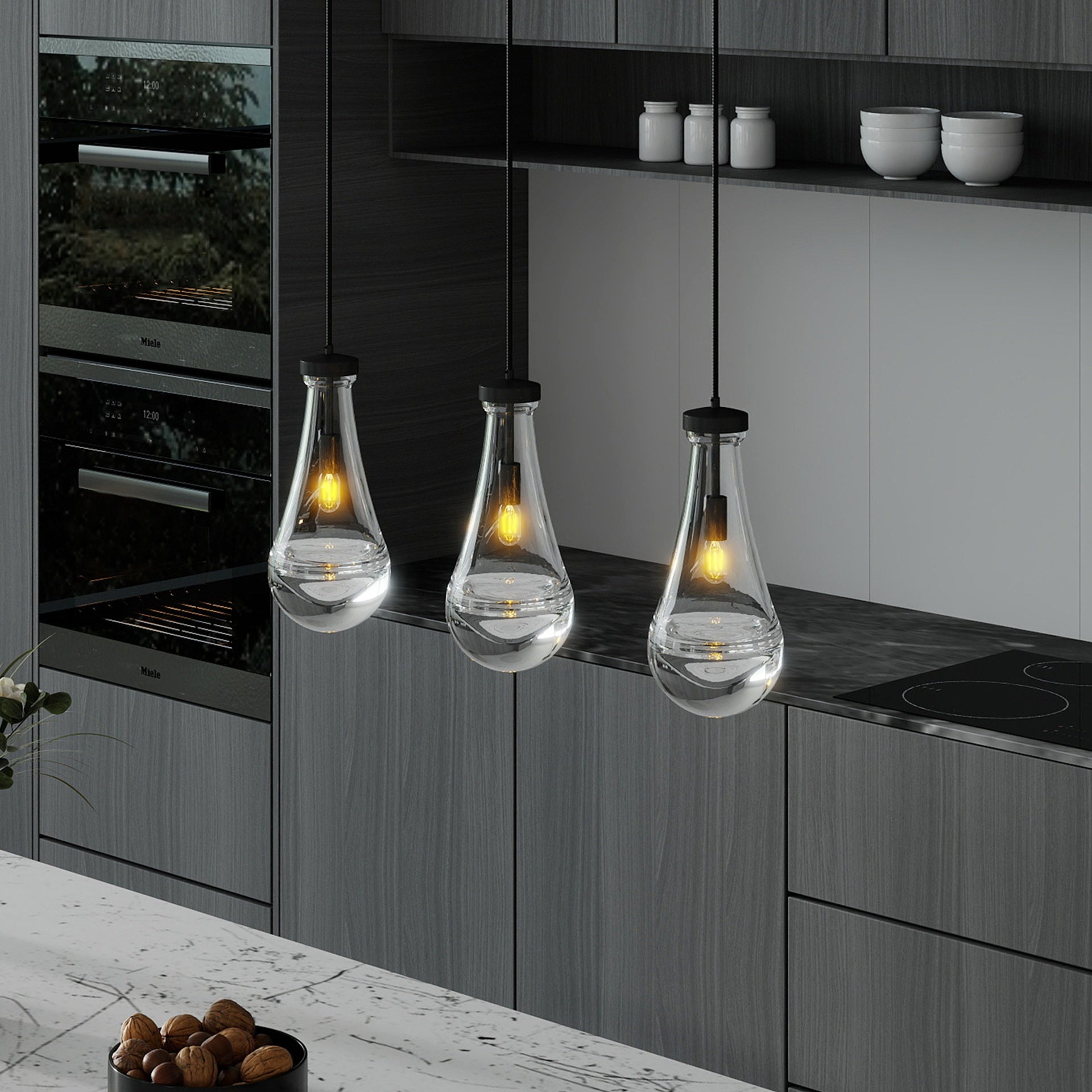 Raindrop Pendant Lights, Modern Black Pendant Lights for Kitchen Island, Dining Room Light Fixture Raindrop Chandelier, Chandelier for Living Room Hallway,Not including The Bulb
