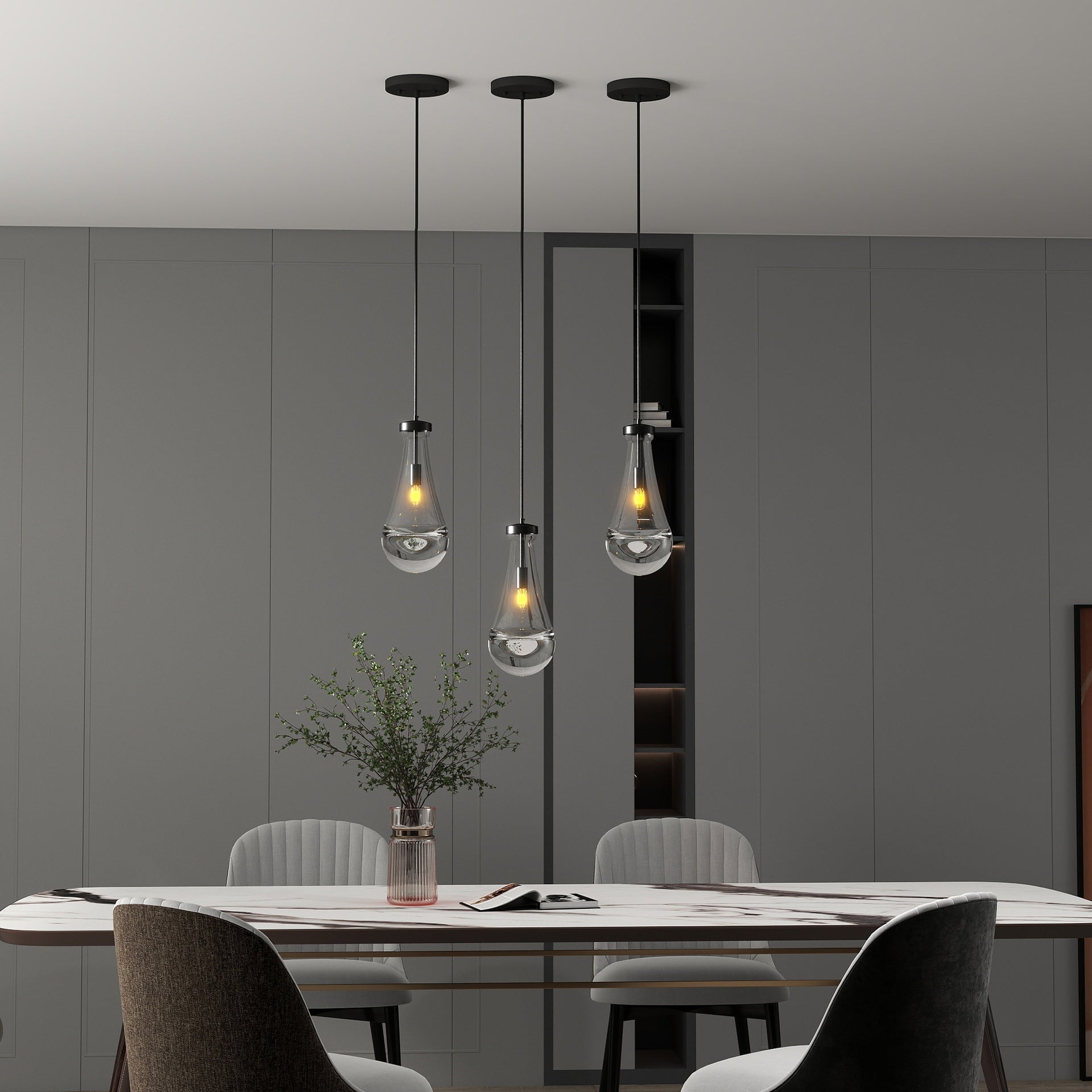 Raindrop Pendant Lights, Modern Black Pendant Lights for Kitchen Island, Dining Room Light Fixture Raindrop Chandelier, Chandelier for Living Room Hallway,Not including The Bulb