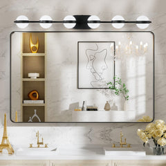 43" Black Minimalist LED Bathroom Vanity Light with Crystal Sand Acrylic Shades,6-Light Wall Mounted Decorative Lighting Fixture, Suitable for Bathroom Vanity Mirror