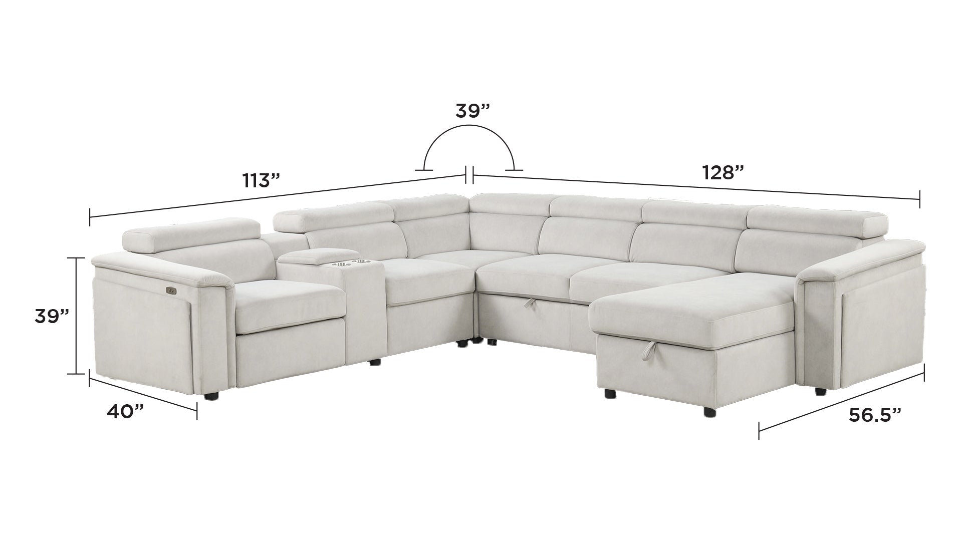 Harvey Modern Style power recliner Sleeper Sectional sofa made with wood in Beige (CA Warehouse inventory)